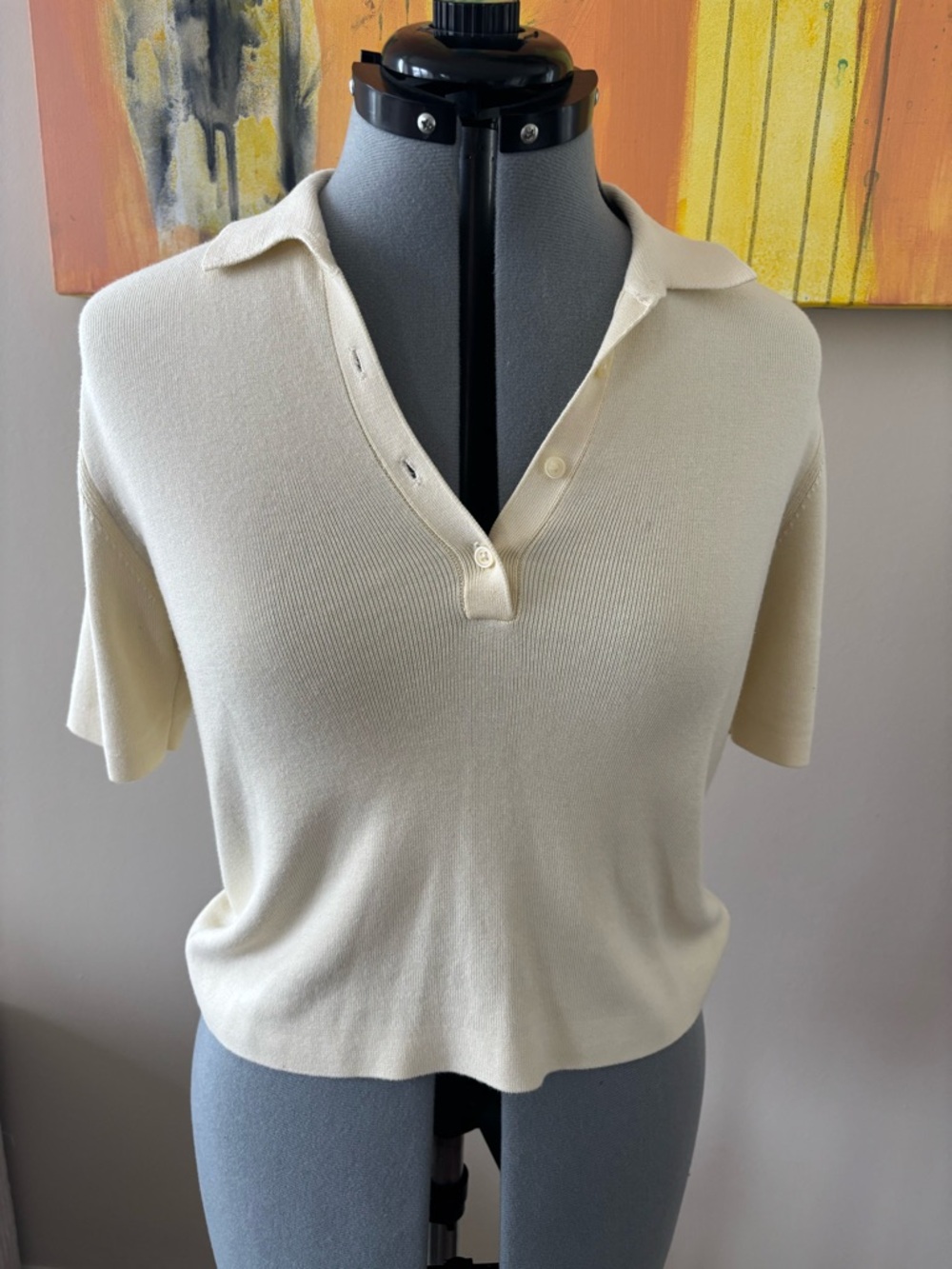 Uniqlo Cream Short-Sleeve Polo Knit Top